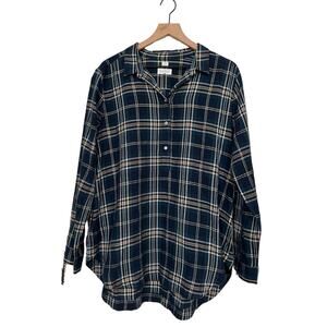 Loft Womens The Softened Shirt Blue Plaid Long Sleeve Shirt Size XXL